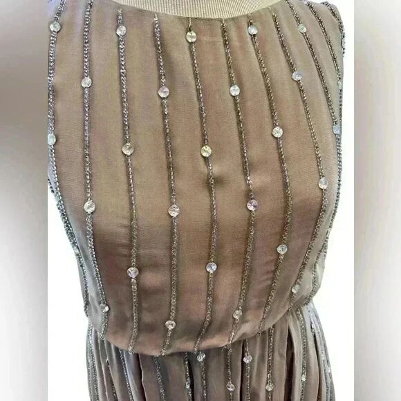 Taupe chiffon crystal encrusted formal dress. Size 6 from London. - Picture 3 of 11